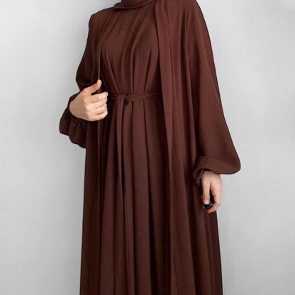 Wholesale Solid Color Elegant Open Abaya 3 Piece Set with Pockets - OEM Modest Wear Factory