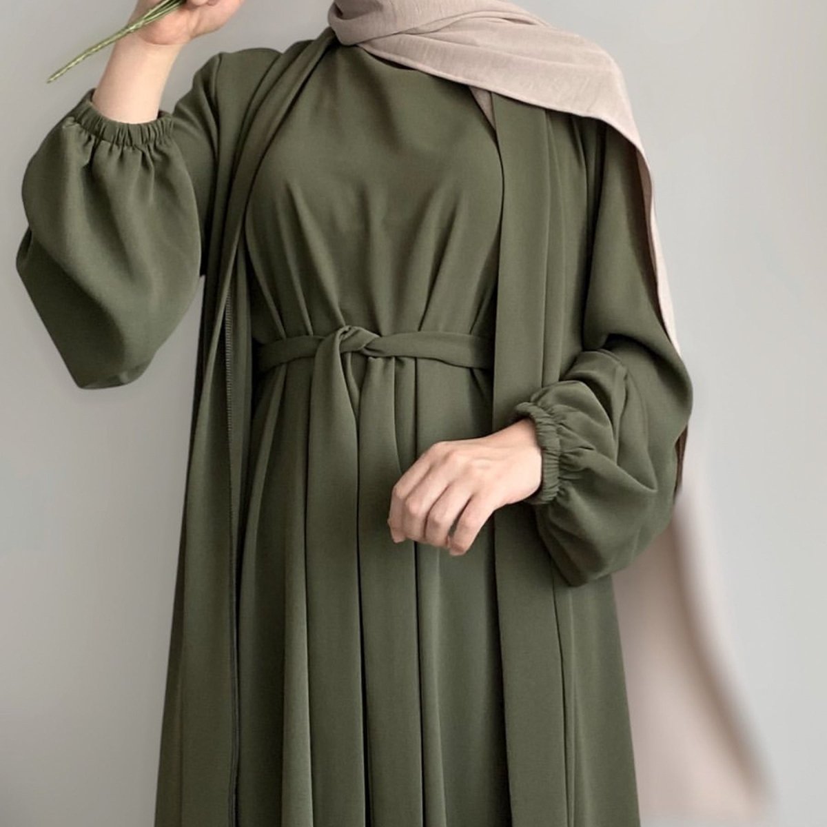 Wholesale Solid Color Elegant Open Abaya 3 Piece Set with Pockets - OEM Modest Wear Factory