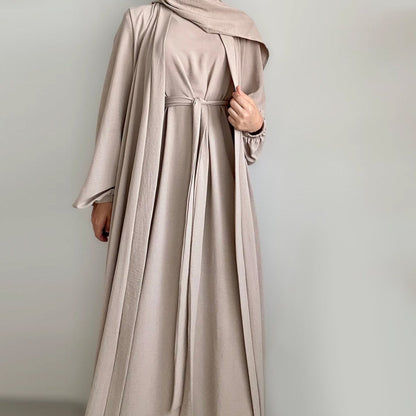 Wholesale Solid Color Elegant Open Abaya 3 Piece Set with Pockets - OEM Modest Wear Factory