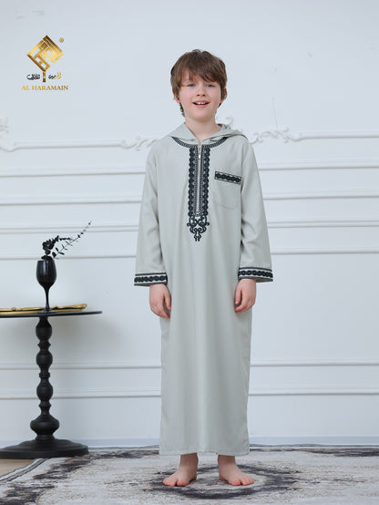 Moroccan Embroidered Long Sleeve Boys Thobe Wholesale Ready to Ship | KID0020 wholesale KID0020 image 1