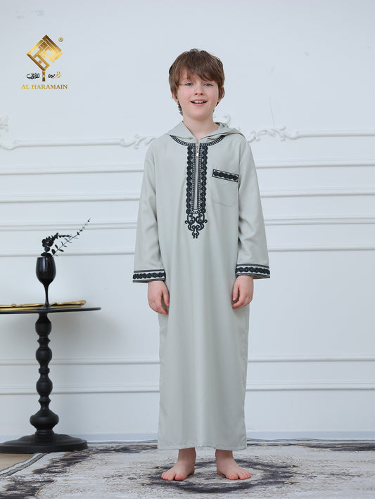 Moroccan Embroidered Long Sleeve Boys Thobe Wholesale Ready to Ship | KID0020 wholesale KID0020 image 1
