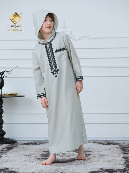 Moroccan Embroidered Long Sleeve Boys Thobe Wholesale Ready to Ship | KID0020 wholesale KID0020 image 9