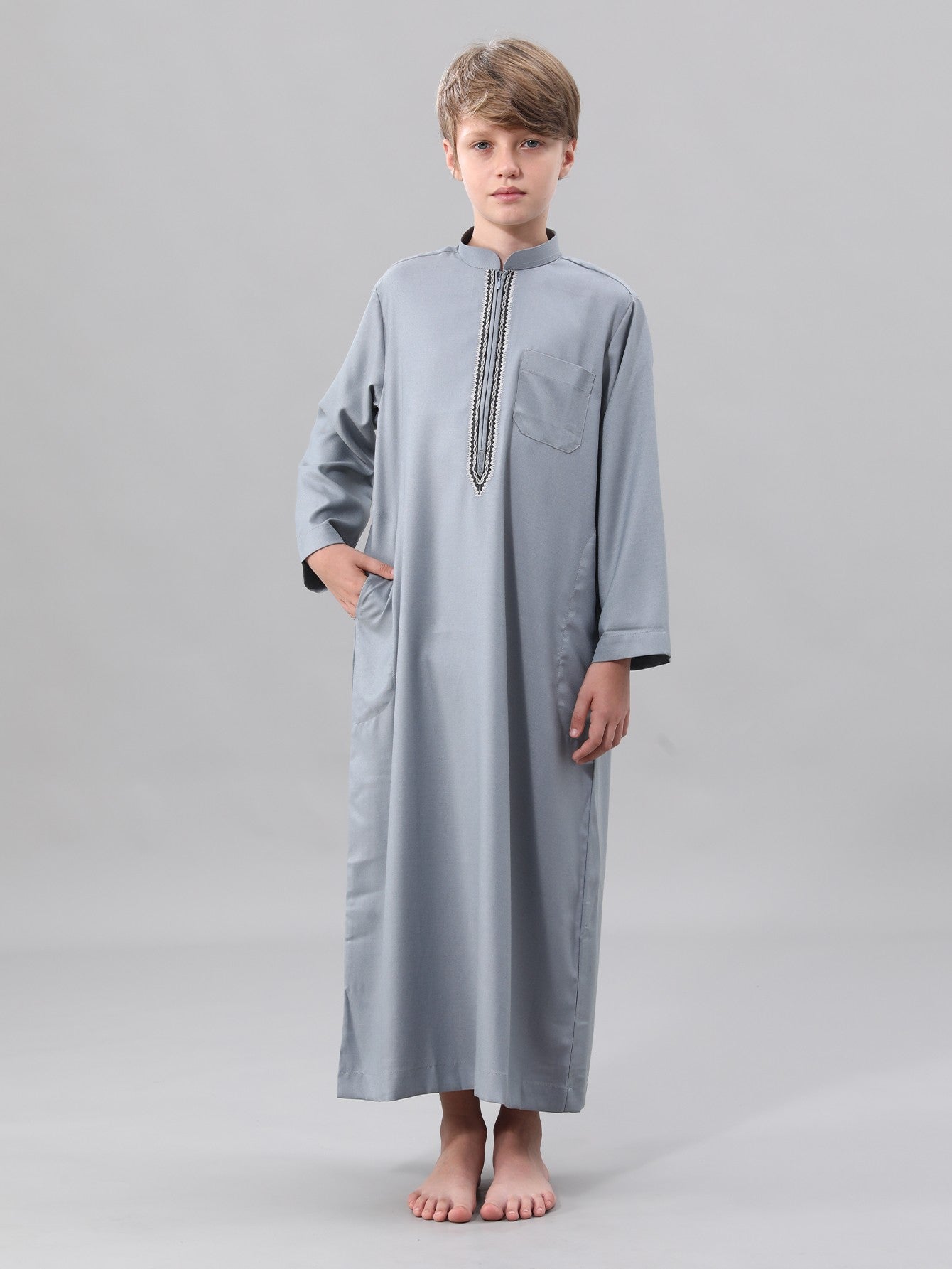 Moroccan Embroidered Long Sleeve Boys Thobe Wholesale Ready to Ship | KID0028 wholesale KID0028 image 3