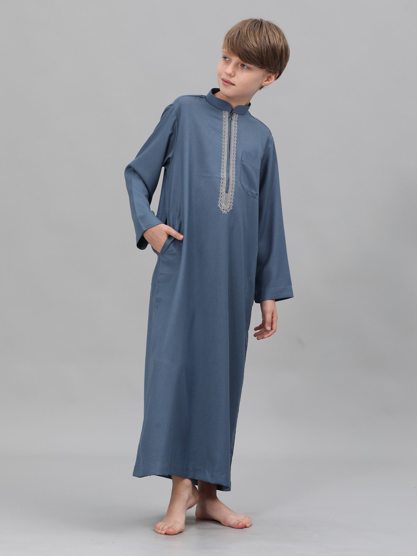 Moroccan Embroidered Long Sleeve Boys Thobe Wholesale Ready to Ship | KID0029 wholesale KID0029 image 2