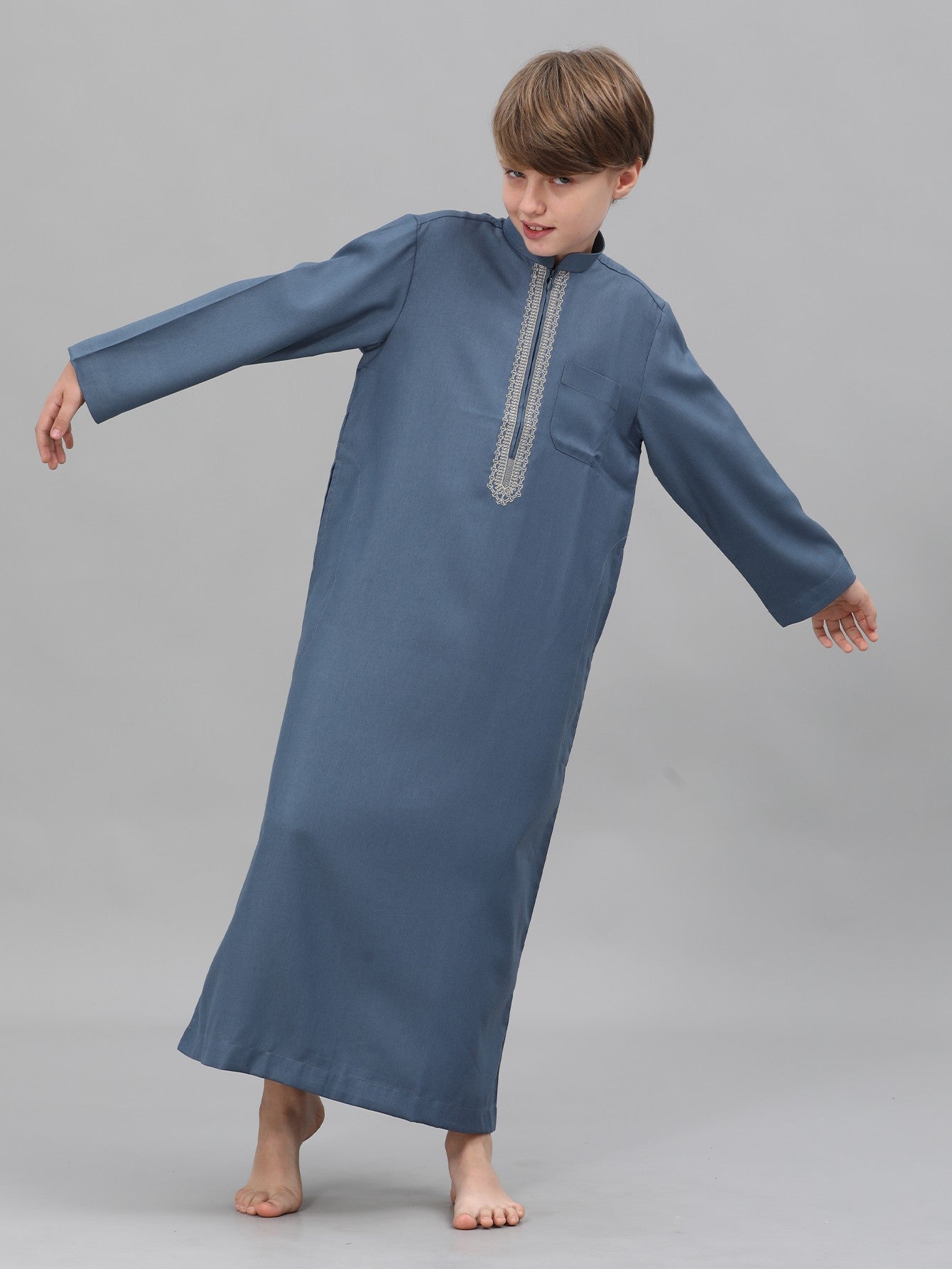 Moroccan Embroidered Long Sleeve Boys Thobe Wholesale Ready to Ship | KID0029 wholesale KID0029 image 7