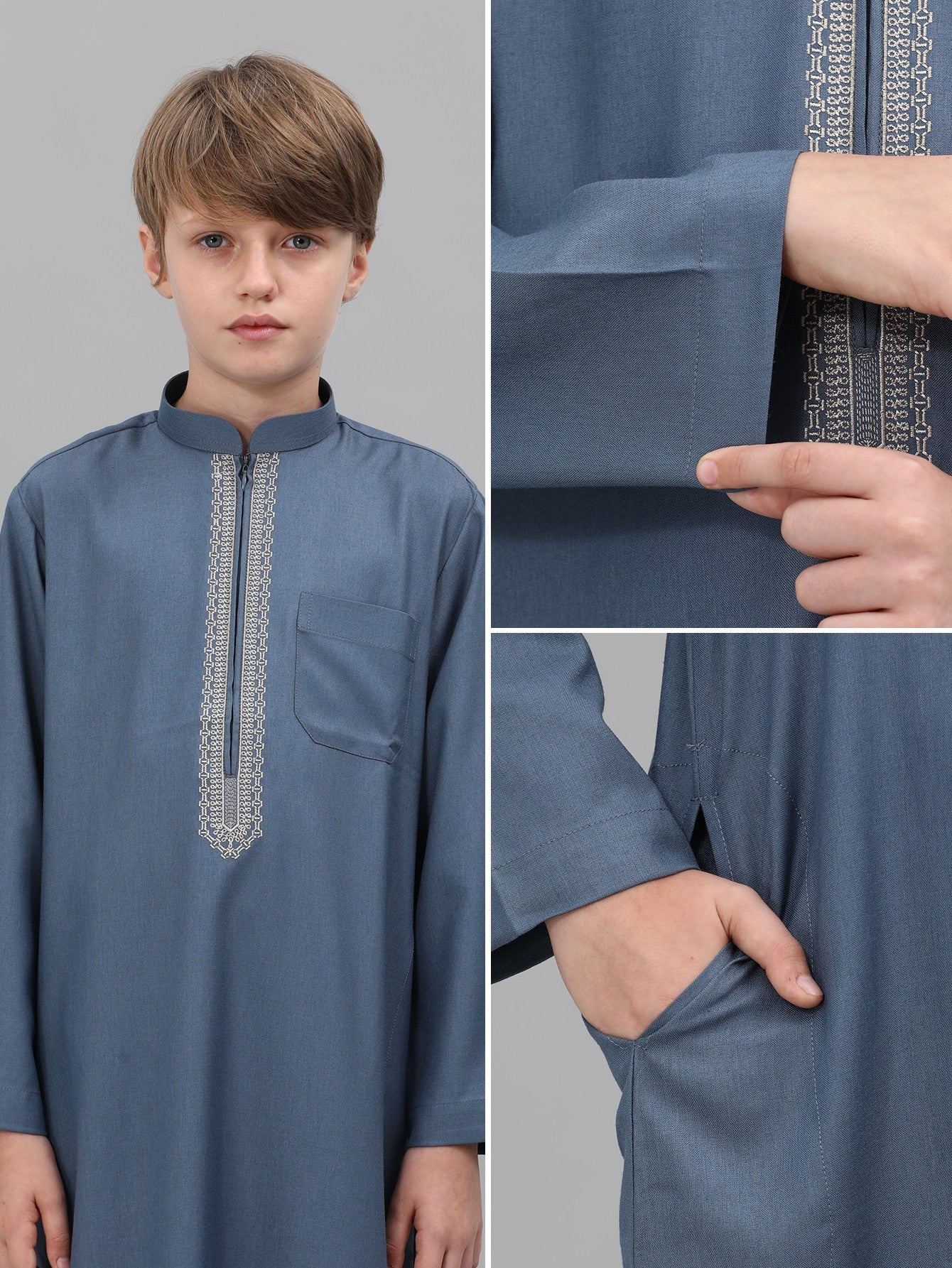 Moroccan Embroidered Long Sleeve Boys Thobe Wholesale Ready to Ship | KID0029 wholesale KID0029 image 9