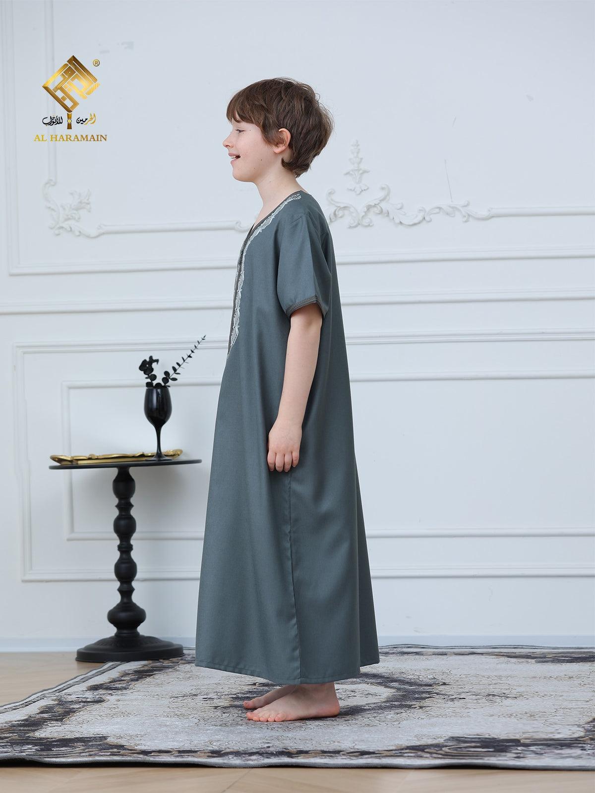 Moroccan Embroidered Short Sleeve Boys Thobe Wholesale Ready to Ship | KID0002 wholesale KID0002 image 2