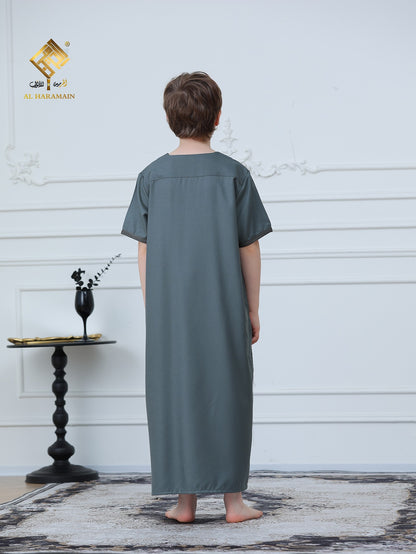 Moroccan Embroidered Short Sleeve Boys Thobe Wholesale Ready to Ship | KID0002 wholesale KID0002 image 3