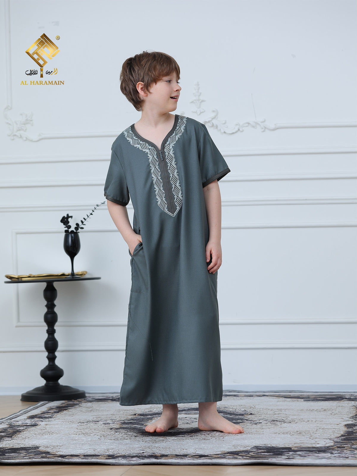 Moroccan Embroidered Short Sleeve Boys Thobe Wholesale Ready to Ship | KID0002 wholesale KID0002 image 4