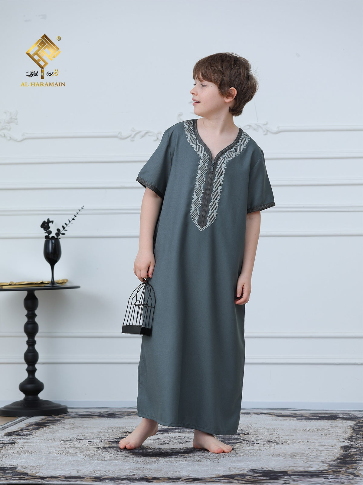Moroccan Embroidered Short Sleeve Boys Thobe Wholesale Ready to Ship | KID0002 wholesale KID0002 image 5