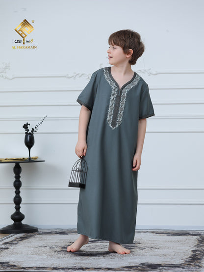 Moroccan Embroidered Short Sleeve Boys Thobe Wholesale Ready to Ship | KID0002 wholesale KID0002 image 5