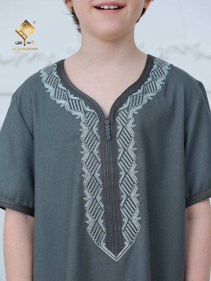 Moroccan Embroidered Short Sleeve Boys Thobe Wholesale Ready to Ship | KID0002 wholesale KID0002 image 6