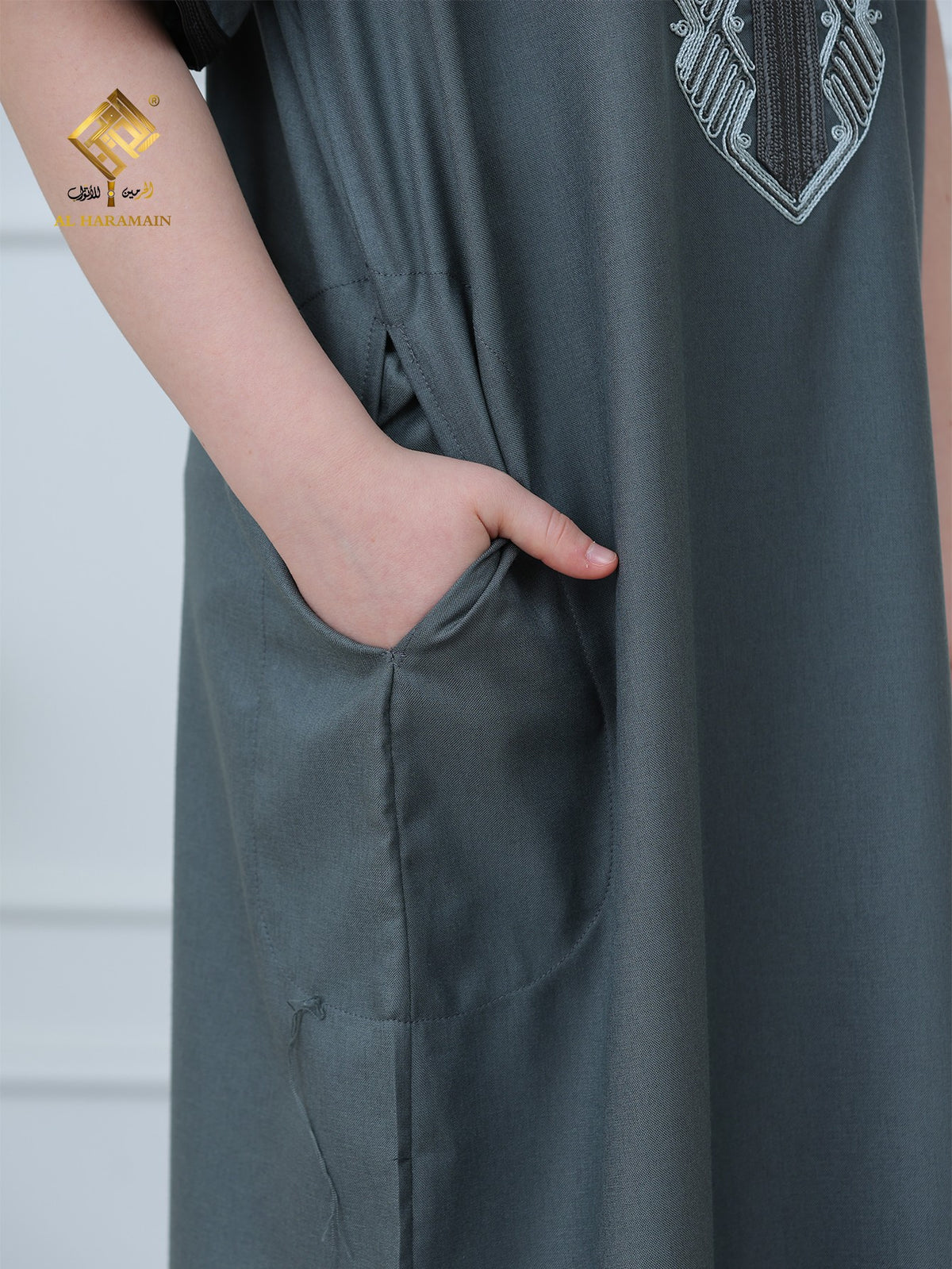 Moroccan Embroidered Short Sleeve Boys Thobe Wholesale Ready to Ship | KID0002 wholesale KID0002 image 8