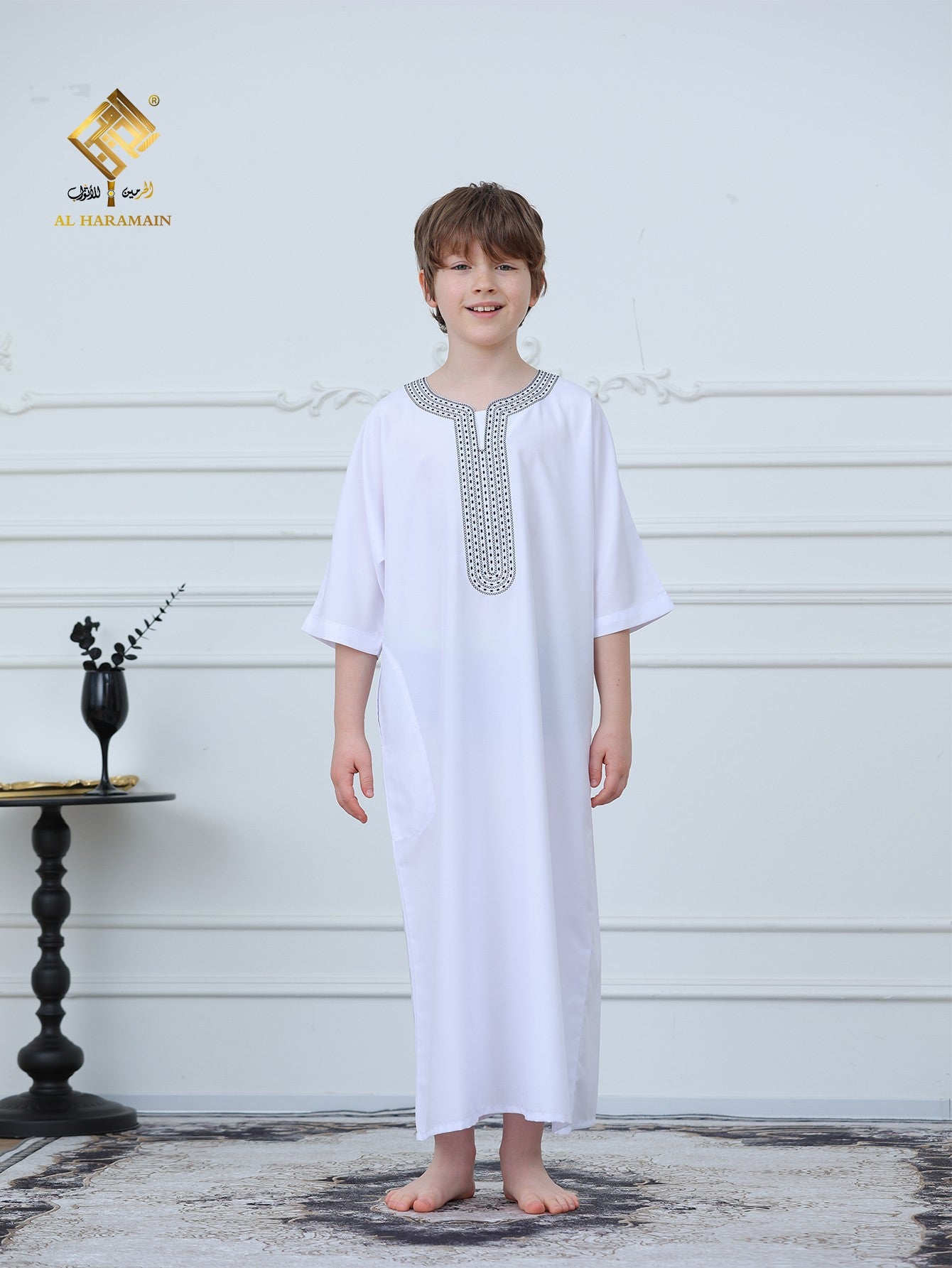 Moroccan Embroidered Short Sleeve Boys Thobe Wholesale Ready to Ship | KID0006 wholesale KID0006 image 1