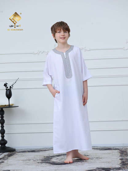 Moroccan Embroidered Short Sleeve Boys Thobe Wholesale Ready to Ship | KID0006 wholesale KID0006 image 3
