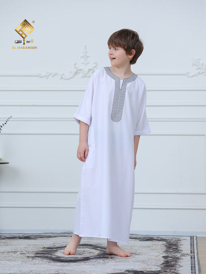 Moroccan Embroidered Short Sleeve Boys Thobe Wholesale Ready to Ship | KID0006 wholesale KID0006 image 4