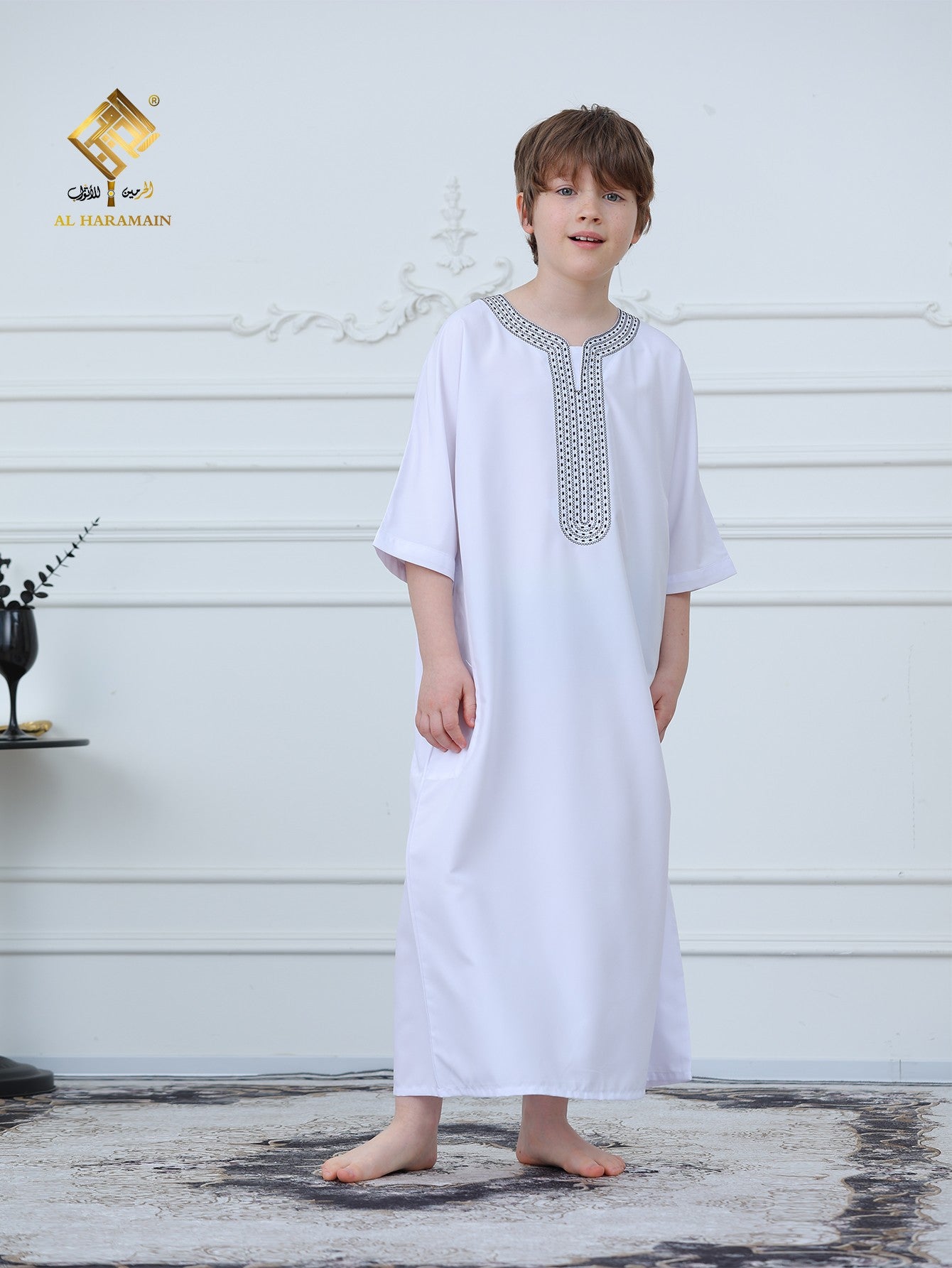 Moroccan Embroidered Short Sleeve Boys Thobe Wholesale Ready to Ship | KID0006 wholesale KID0006 image 5