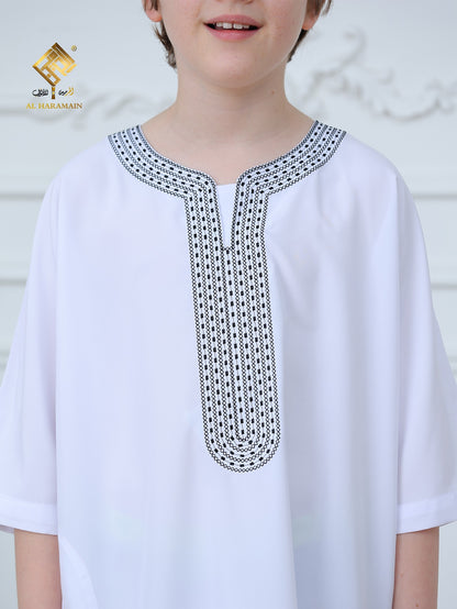 Moroccan Embroidered Short Sleeve Boys Thobe Wholesale Ready to Ship | KID0006 wholesale KID0006 image 6