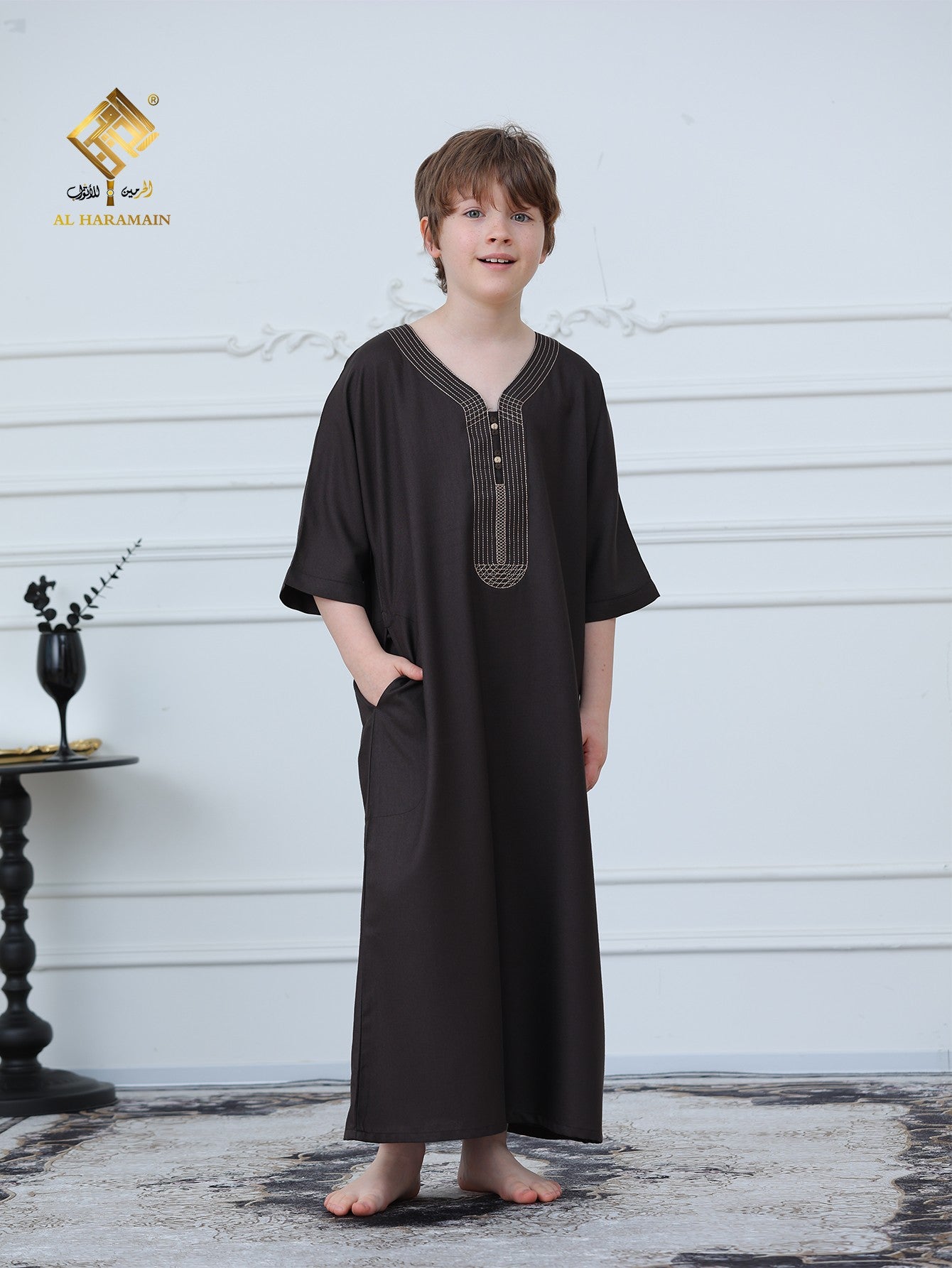 Moroccan Embroidered Short Sleeve Boys Thobe Wholesale Ready to Ship | KID0009 wholesale KID0009 image 1