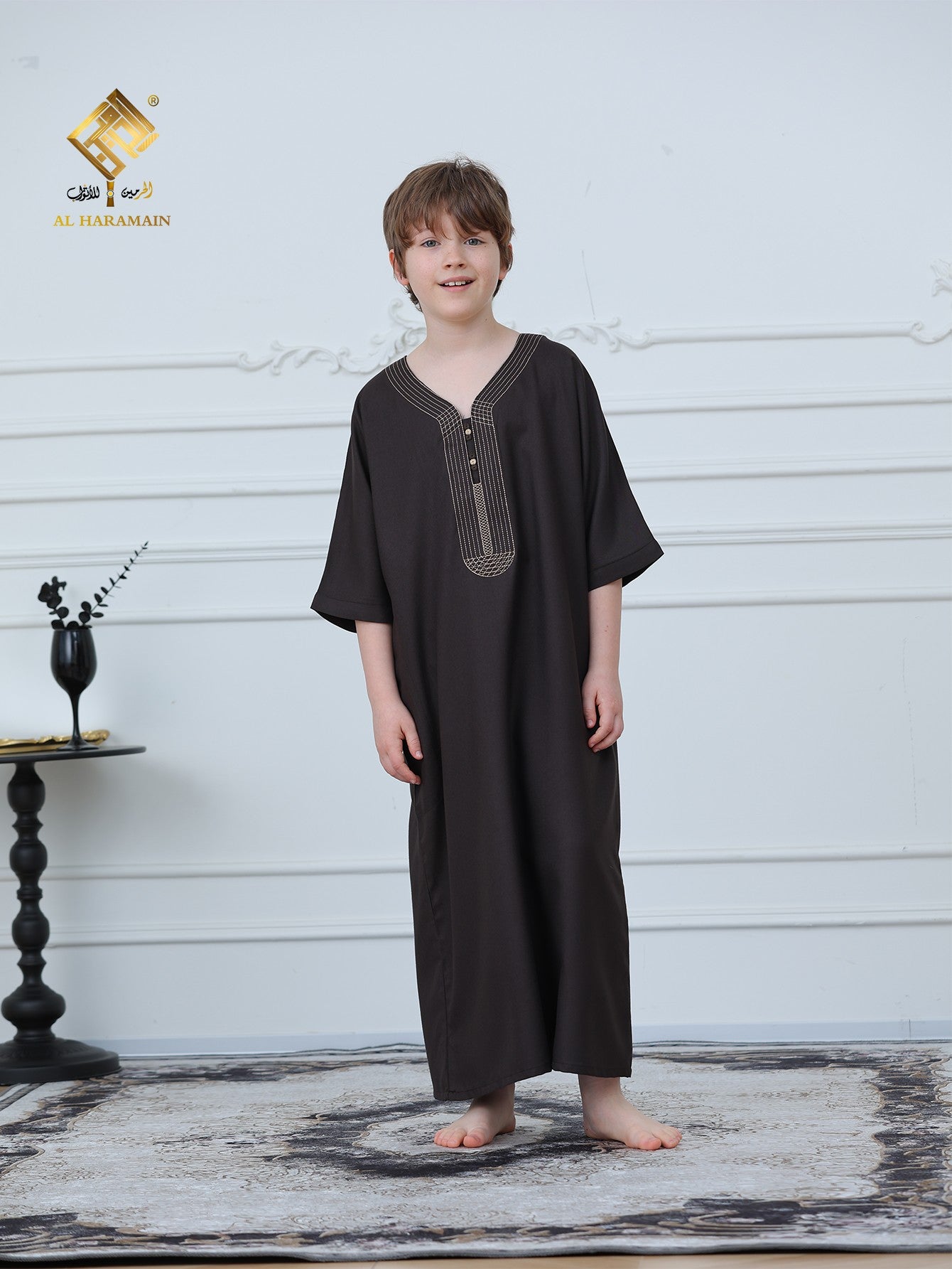 Moroccan Embroidered Short Sleeve Boys Thobe Wholesale Ready to Ship | KID0009 wholesale KID0009 image 3