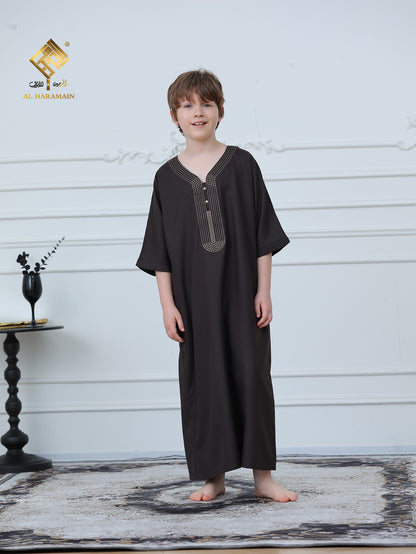 Moroccan Embroidered Short Sleeve Boys Thobe Wholesale Ready to Ship | KID0009 wholesale KID0009 image 3