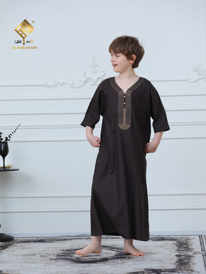 Moroccan Embroidered Short Sleeve Boys Thobe Wholesale Ready to Ship | KID0009 wholesale KID0009 image 4