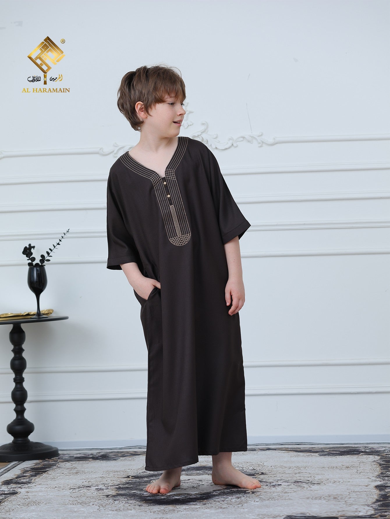 Moroccan Embroidered Short Sleeve Boys Thobe Wholesale Ready to Ship | KID0009 wholesale KID0009 image 8