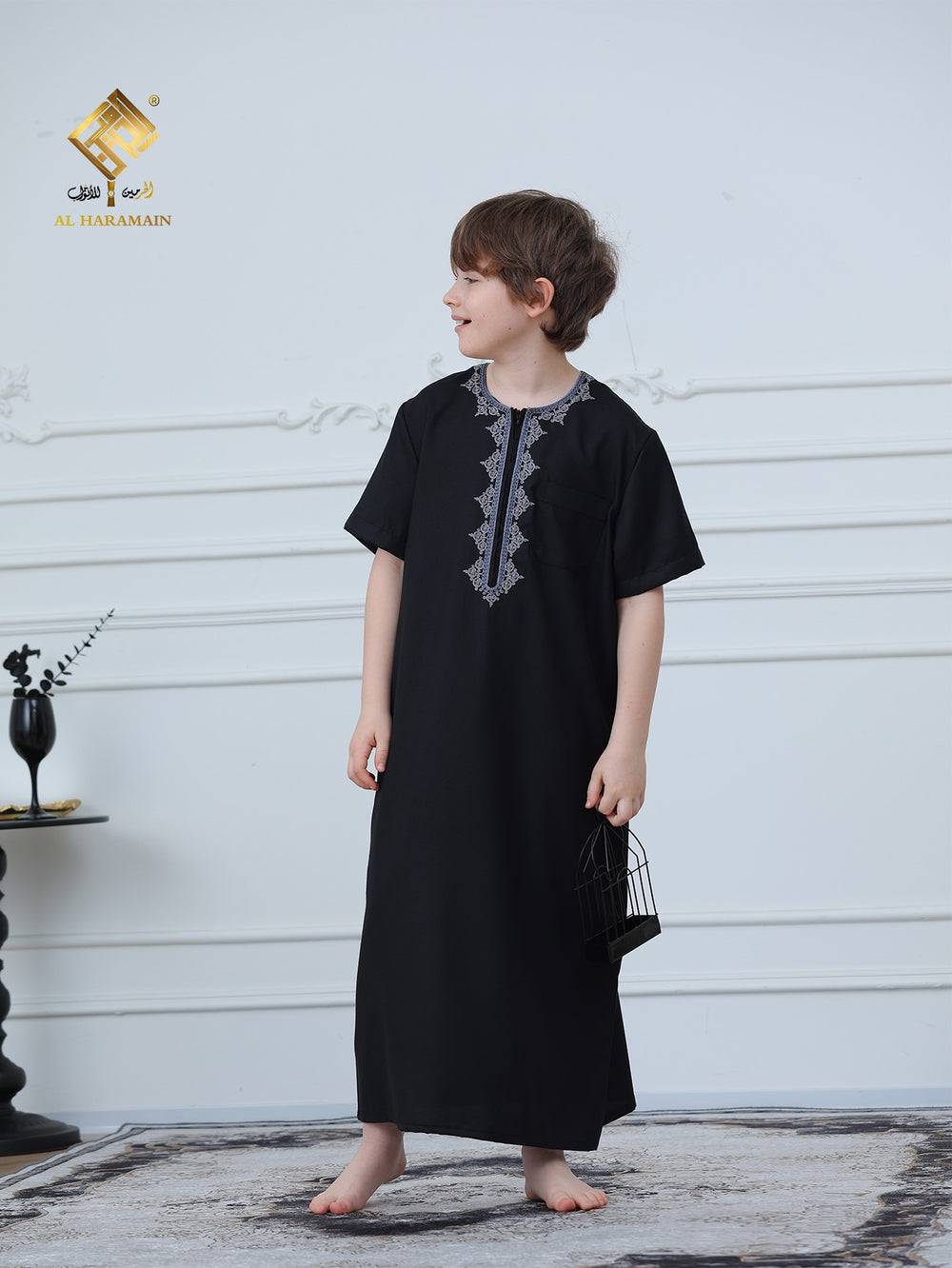 Moroccan Embroidered Short Sleeve Boys Thobe Wholesale Ready to Ship | KID0015 wholesale KID0015 image 1