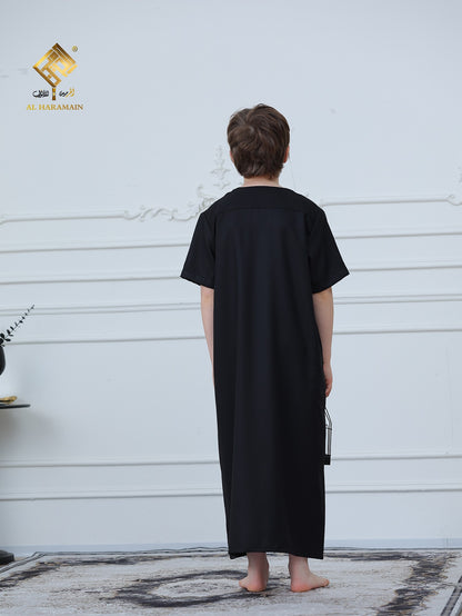 Moroccan Embroidered Short Sleeve Boys Thobe Wholesale Ready to Ship | KID0015 wholesale KID0015 image 2