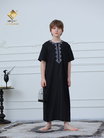 Moroccan Embroidered Short Sleeve Boys Thobe Wholesale Ready to Ship | KID0015 wholesale KID0015 image 3
