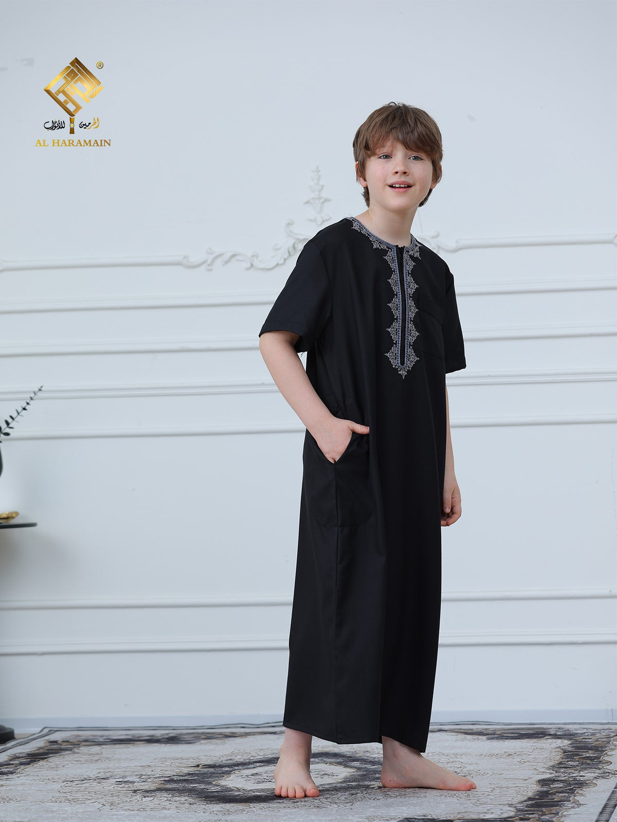 Moroccan Embroidered Short Sleeve Boys Thobe Wholesale Ready to Ship | KID0015 wholesale KID0015 image 4