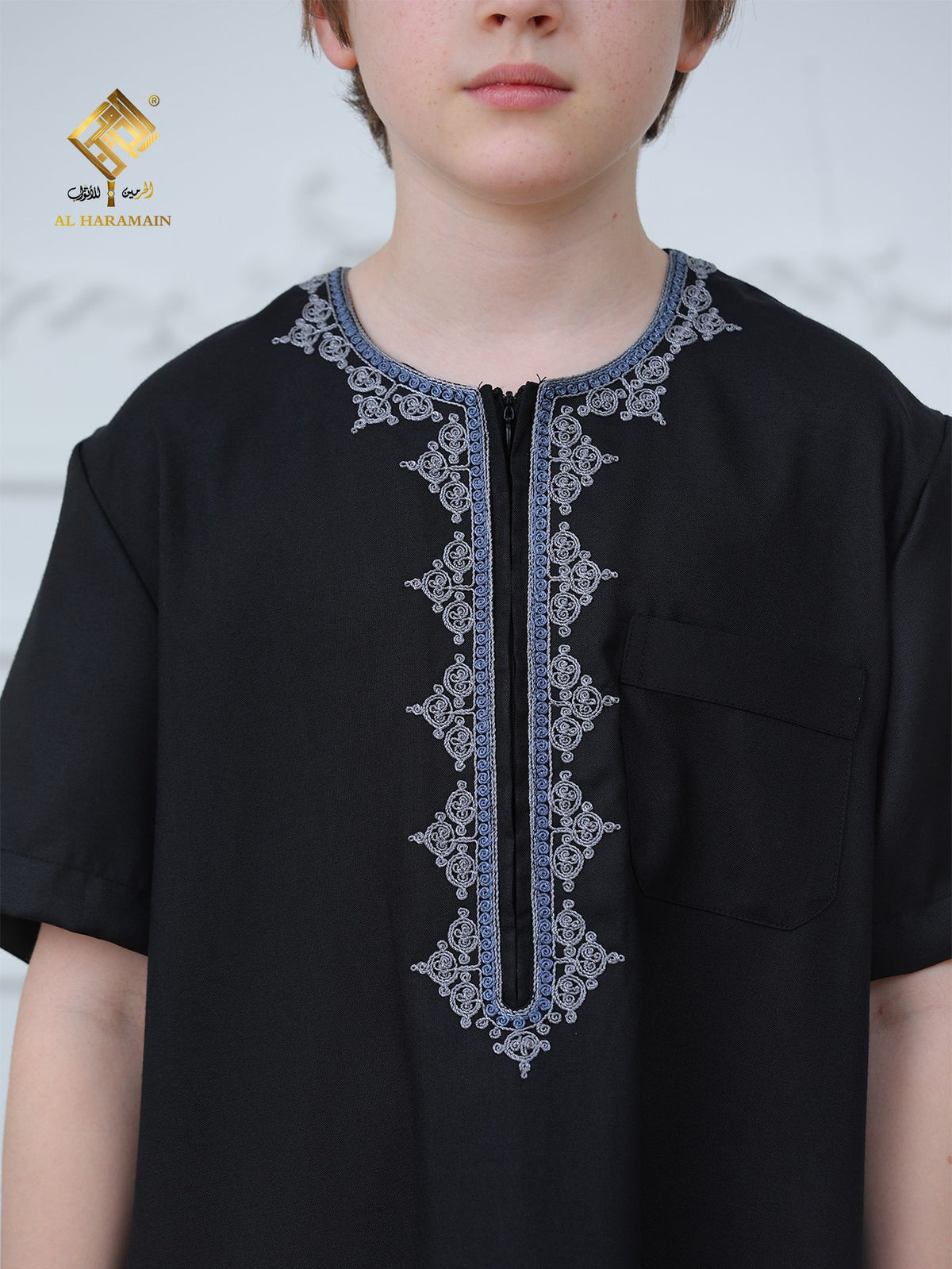 Moroccan Embroidered Short Sleeve Boys Thobe Wholesale Ready to Ship | KID0015 wholesale KID0015 image 5