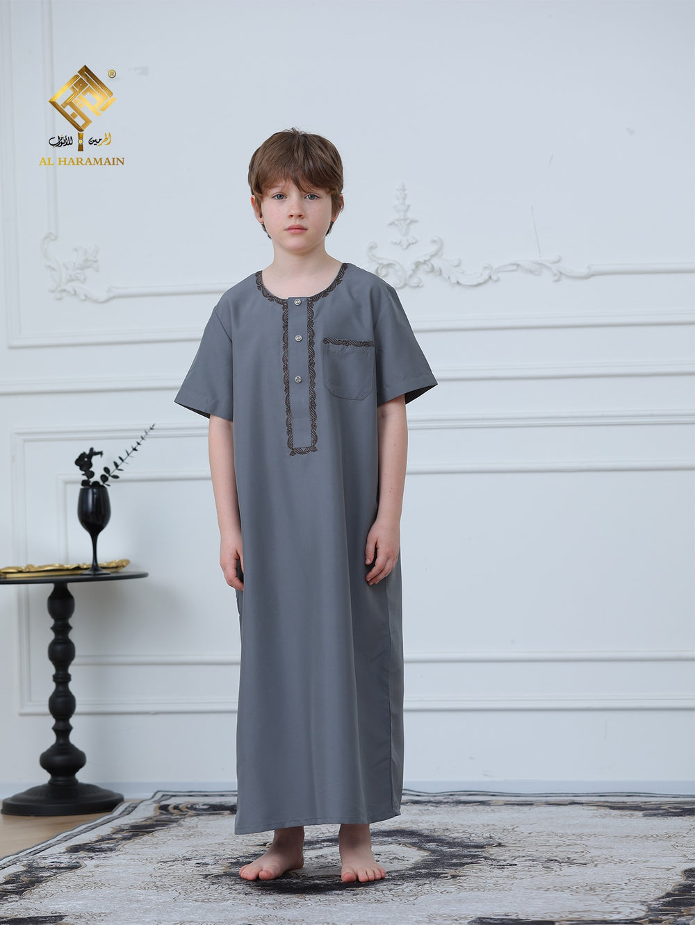 Moroccan Embroidered Short Sleeve Boys Thobe Wholesale Ready to Ship | KID0021 wholesale KID0021 image 1