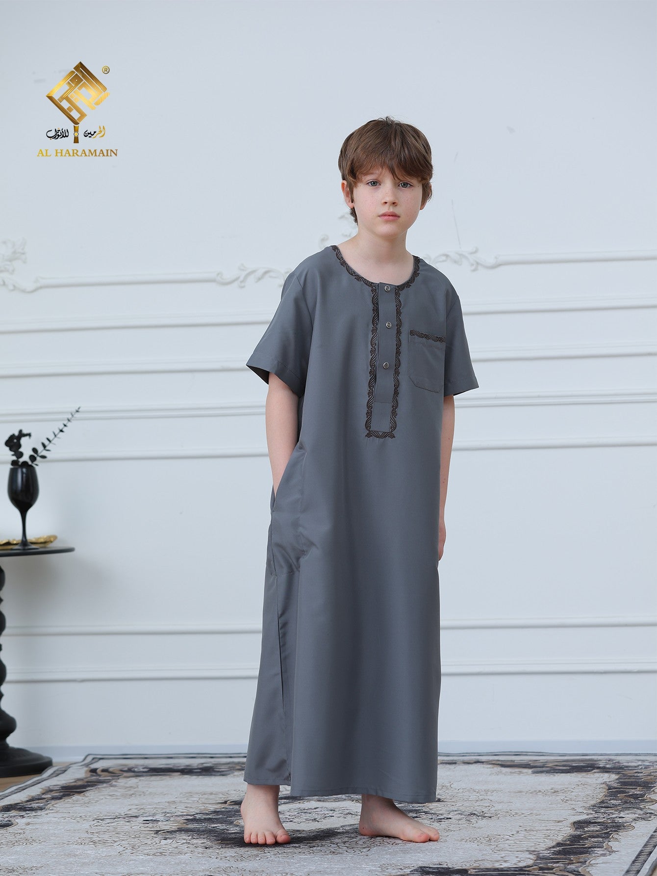 Moroccan Embroidered Short Sleeve Boys Thobe Wholesale Ready to Ship | KID0021 wholesale KID0021 image 2