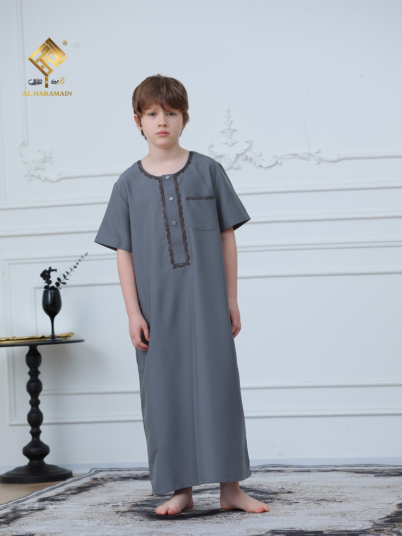 Moroccan Embroidered Short Sleeve Boys Thobe Wholesale Ready to Ship | KID0021 wholesale KID0021 image 4
