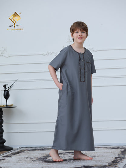 Moroccan Embroidered Short Sleeve Boys Thobe Wholesale Ready to Ship | KID0021 wholesale KID0021 image 5