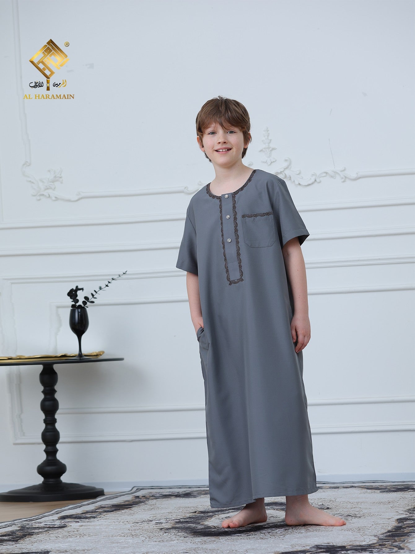 Moroccan Embroidered Short Sleeve Boys Thobe Wholesale Ready to Ship | KID0021 wholesale KID0021 image 6