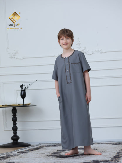 Moroccan Embroidered Short Sleeve Boys Thobe Wholesale Ready to Ship | KID0021 wholesale KID0021 image 6