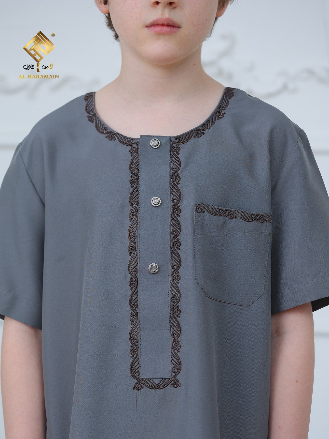 Moroccan Embroidered Short Sleeve Boys Thobe Wholesale Ready to Ship | KID0021 wholesale KID0021 image 7