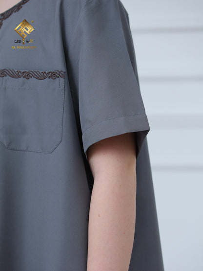Moroccan Embroidered Short Sleeve Boys Thobe Wholesale Ready to Ship | KID0021 wholesale KID0021 image 8