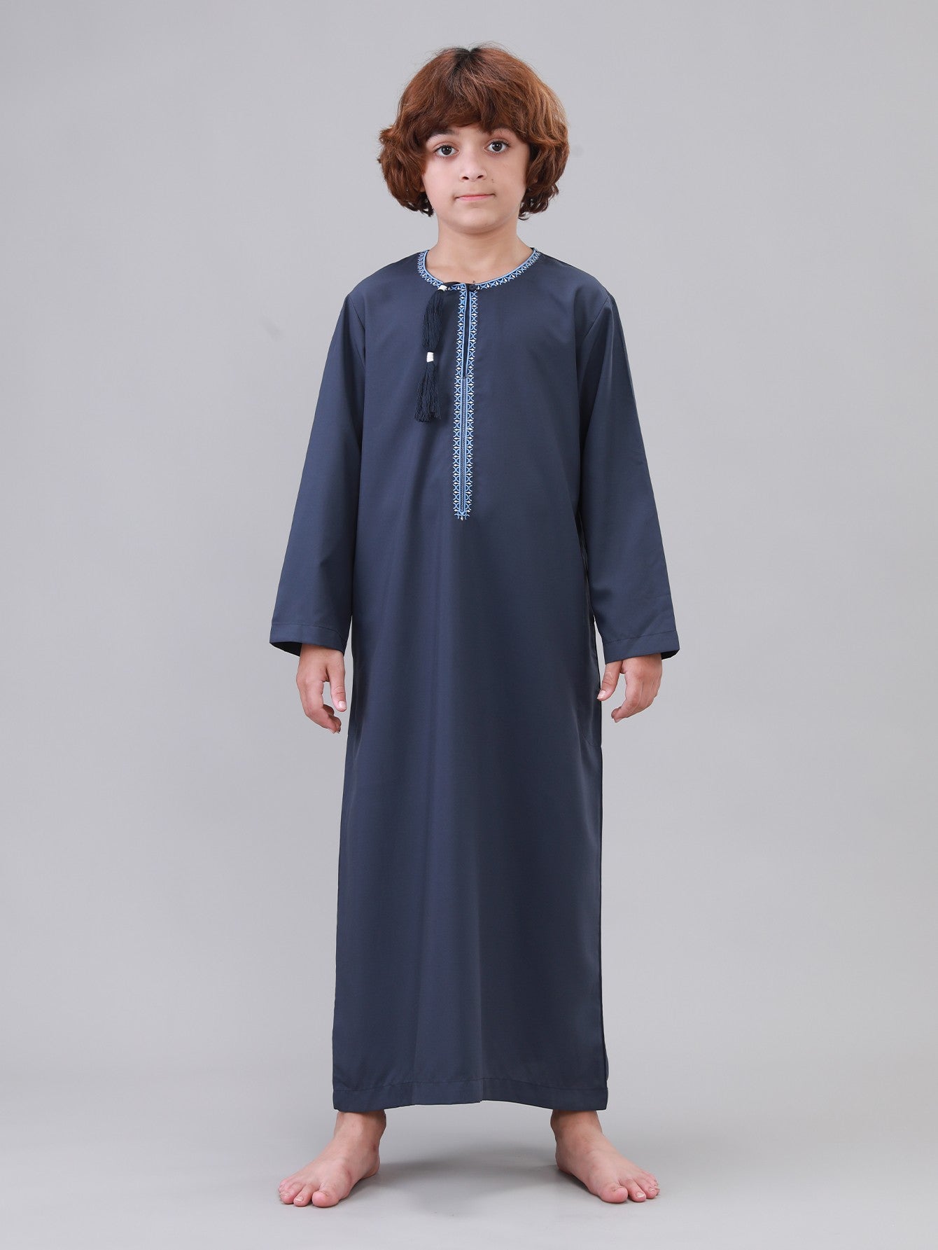 Omani Tassel Long Sleeve Boys Thobe Wholesale Ready to Ship | KID0005 wholesale KID0005 image 1