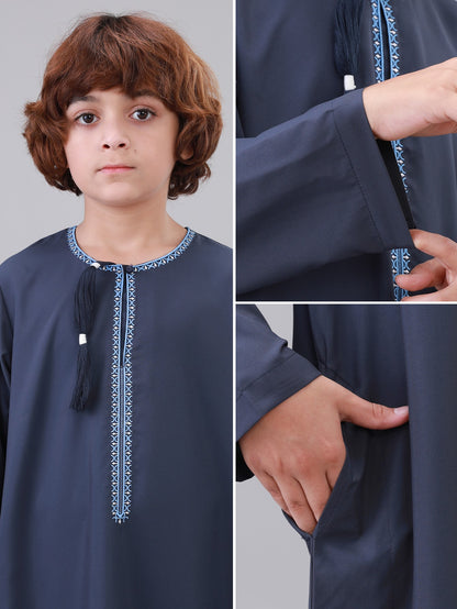 Omani Tassel Long Sleeve Boys Thobe Wholesale Ready to Ship | KID0005 wholesale KID0005 image 8