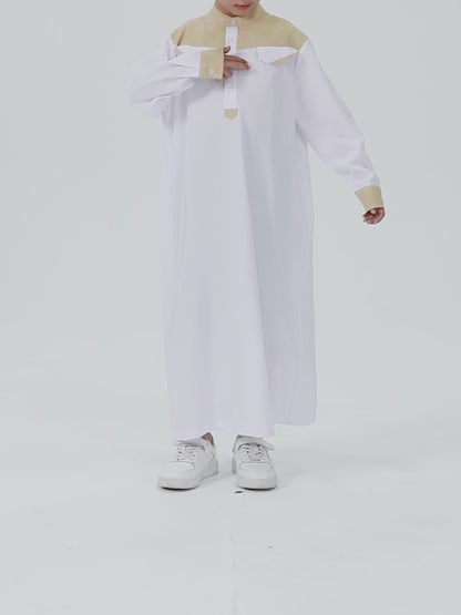 Ramadan Boys Middle East Islam Long Sleeve Arab Dubai Robe, Muslim Casual Ethnic Style Boys Long Sleeve Thobe Abaya Clothing MSL148