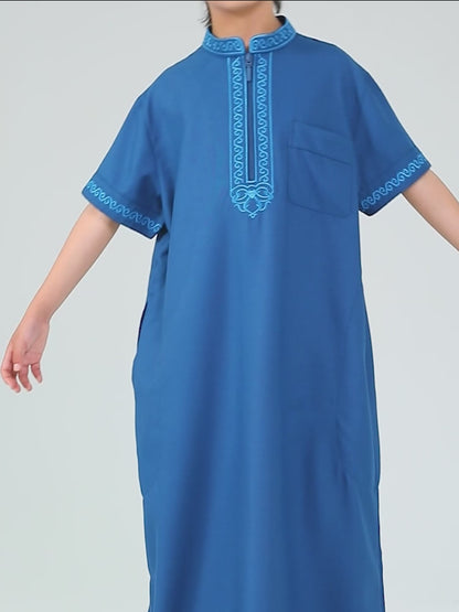 Islam Boy Thobe Ramadan Muslim Middle East Arab Dubai Malaysian Kids Loose Embroidery Clothing MSL207