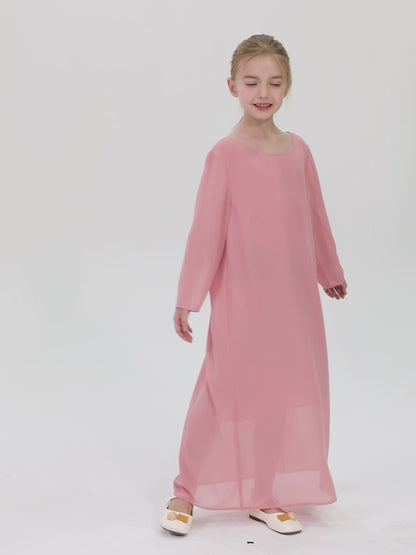 Ramadan Muslim Girls Long Sleeve Chiffon Kids Abaya 2PCS Dress Kebaya Casual Dresses For Party Ramadan Gift (Without Hijab) MSL159