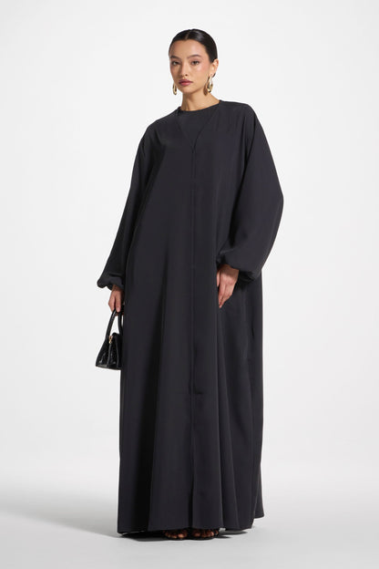 Wholesale Black Balloon Sleeve Open Abaya - Custom Nida Abaya Factory