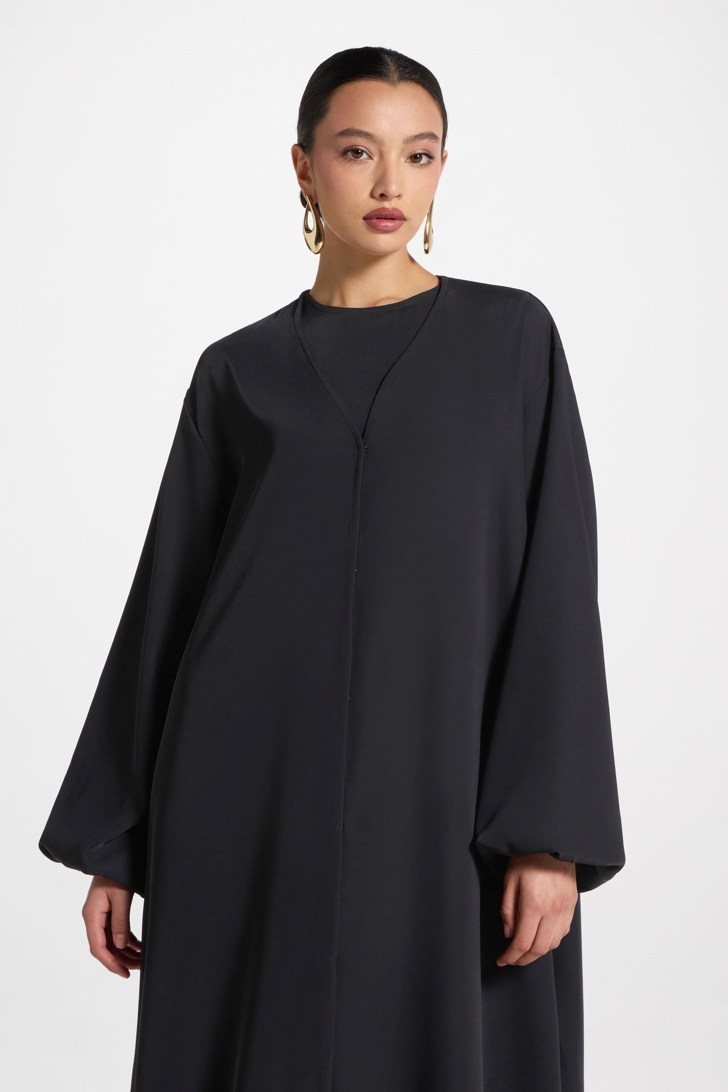 Wholesale Black Balloon Sleeve Open Abaya - Custom Nida Abaya Factory