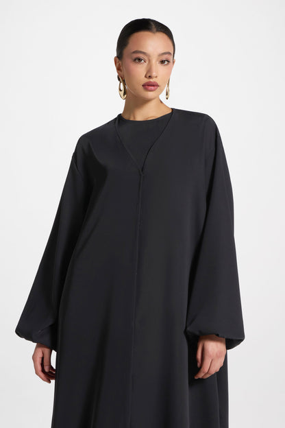 Wholesale Black Balloon Sleeve Open Abaya - Custom Nida Abaya Factory