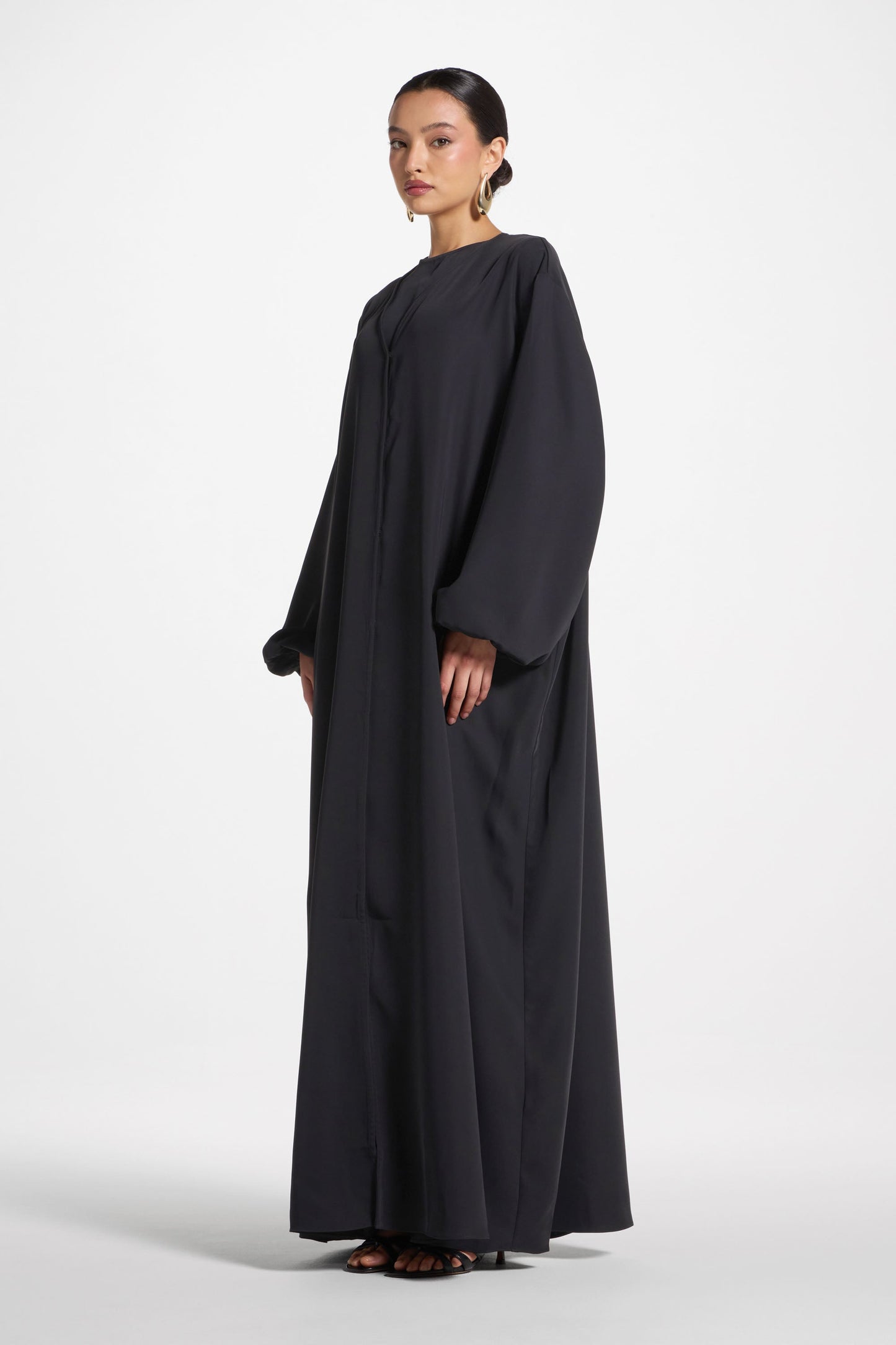 Wholesale Black Balloon Sleeve Open Abaya - Custom Nida Abaya Factory