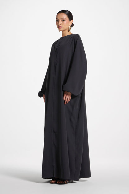 Wholesale Black Balloon Sleeve Open Abaya - Custom Nida Abaya Factory